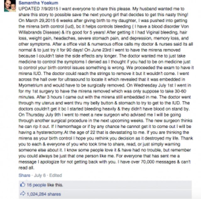 Mirena, IUD, Samantha Yoakum