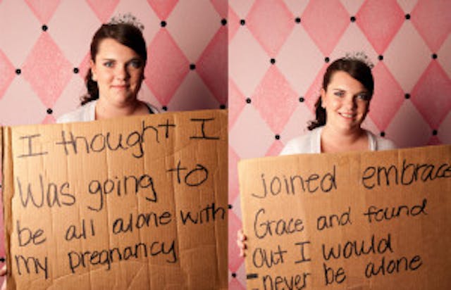A young woman from , the group for pregnant moms that Amy Ford started A young woman from Embrace Grace, the group for pregnant moms that Amy Ford started