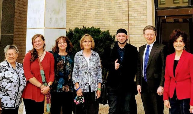 Ruth York with Texas Family Defense Committee, Nikki Allen, T.K. Allen, and Dorothy Boyett with West Texas For Life, Mark Lee Dickson with Right To Life of East Texas, Attorney Jonathan Mitchell, and Gloria Toti with Trinity Church Lubbock pose for a picture together after the May 28th court hearing in Lubbock, Texas. Mitchell submitted a brief of amici curiae before the court on behalf of these and several other groups. Photo courtesy of Mark Lee Dickson. Lubbock