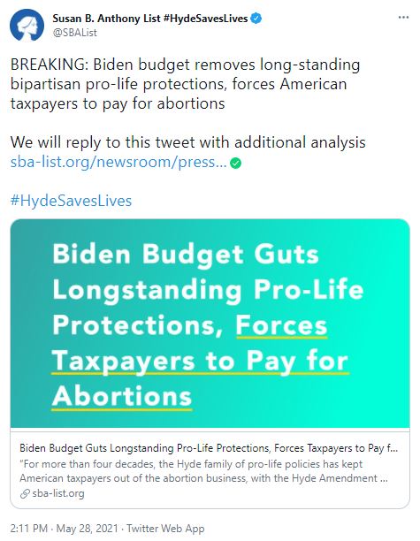 Biden’s proposed budget will force federal taxpayers to fund abortions image