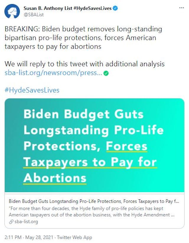 Biden’s proposed budget will force federal taxpayers to fund abortions image