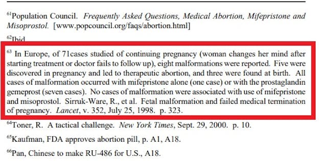 CRS footnote few birth defects from abortion pill in ongoing pregnancies Image: CRS footnote few birth defects from abortion pill in ongoing pregnancies