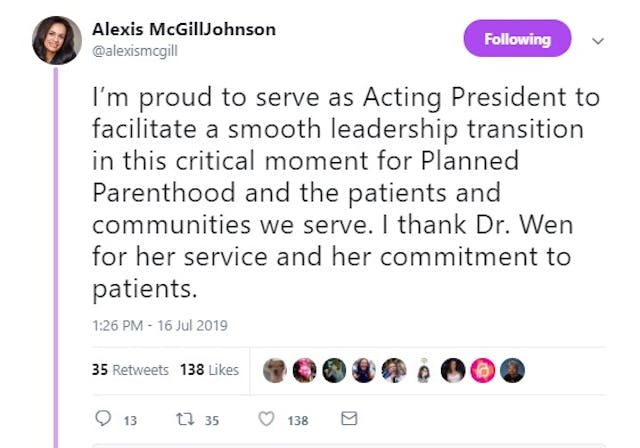 Alexis McGill Johnson Planned Parenthood acting president 2019 (Image: Twitter) Image: Alexis McGill Johnson Planned Parenthood acting president 2019 (Image: Twitter)