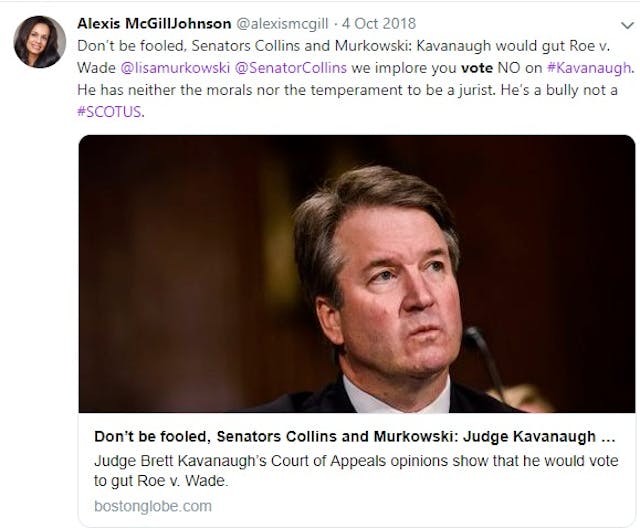 Alexis McGill Board Acting Planned Parenthood president on Kavanaugh (Image: Twitter) Image: Alexis McGill Board Acting Planned Parenthood president on Kavanaugh (Image: Twitter)