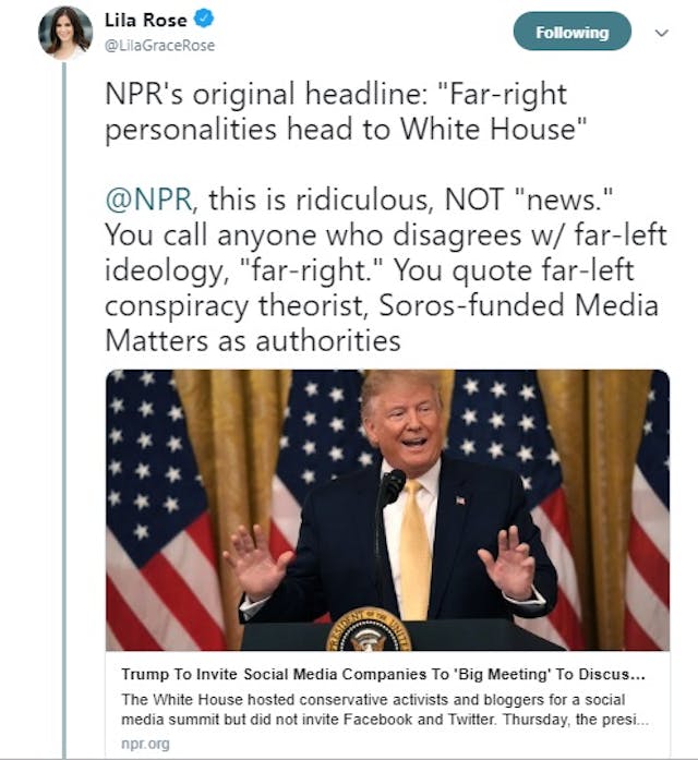 Lila Rose criticizes NPR social media summit on censorship of pro-life (Image: Twitter) Image: Lila Rose criticizes NPR social media summit on censorship of pro-life (Image: Twitter)
