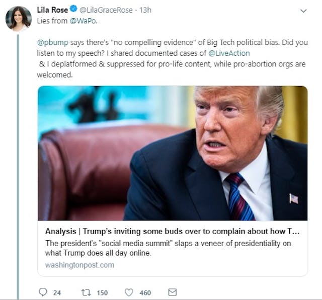Image: Lila Rose calls out WAPO correspondent Philip Bump over Tech censorship (Image: Twitter)
