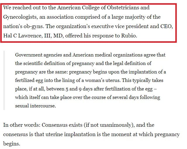 Image: Media Bias WAPO journalist Philip Bump false conclusion on when life begins uses pro-abortion ACOG