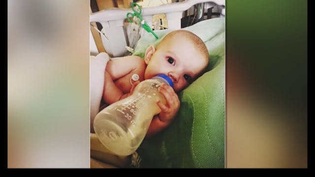 Screenshot from Global News report of Eva in the hospital fighting cancer.