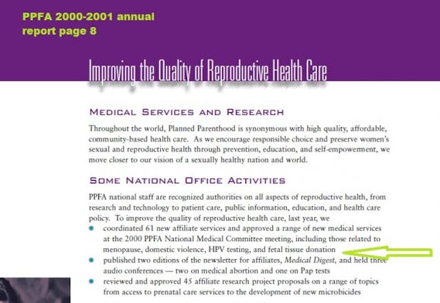 Planned Parenthood mentions fetal tissue donation ion 2000-2001 annual report How abortion chain Planned Parenthood masquerades as a health care provider image