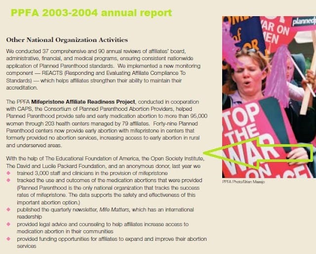 PPFA 2003-2004 annual report shows Soros Open Society funding How abortion chain Planned Parenthood masquerades as a health care provider image