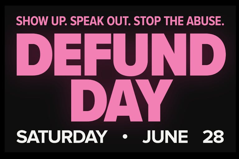defund day graphic LAN