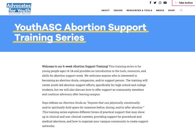 Screenshot: YouthASC Sex ed leader trains teens as ‘abortion doulas’ who lead women to lie about abortion pill injuries image