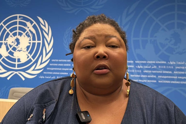 GENEVA, SWITZERLAND - JUNE 23: United Nations Special Rapporteur on the Right to Health, Tlaleng Mofokeng, gives an exclusive interview during the 59th session of the UN Human Rights Council in Geneva, Switzerland, on June 23, 2025. (Photo by Muhammet Ikbal Arslan /Anadolu via Getty Images) UN Rapporteur Tlaleng Mofokeng gives an exclusive interview at UN Human Rights Council