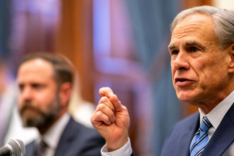 AUSTIN, TEXAS - APRIL 23: Gov. Greg Abbott speaks during a bill signing in the State Capitol on April 23, 2025 in Austin, Texas. Senate Bill 14 introduces and establishes a new Texas Regulatory Efficiency Office which seeks to create better practices within state agencies and terminate unnecessary regulations. (Photo by Brandon Bell/Getty Images) Texas Governor Abbott Holds Bill Signing To Create A Texas DOGE Office