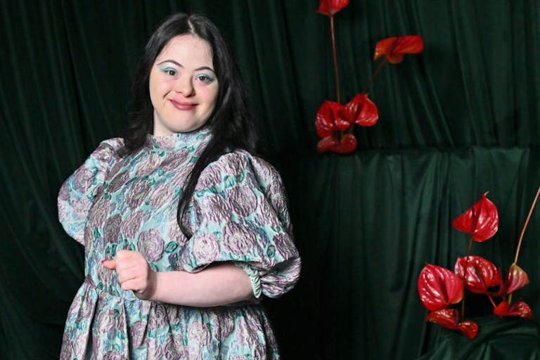 LONDON, ENGLAND - DECEMBER 01: Ellie Goldstein attends a party to celebrate British Vogue Forces for Change 2024 at Soho Mews House on December 1, 2024 in London, England. (Photo by Jed Cullen/Dave Benett/Getty Images for British Vogue) British Vogue Forces For Change 2024