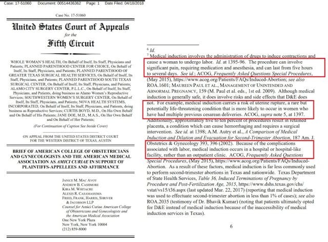 ACOG on medical induction of abortion in WWH v Paxton