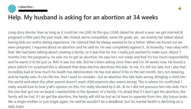 Reddit post on abortion at 34 weeks Reddit post on abortion at 34 weeks