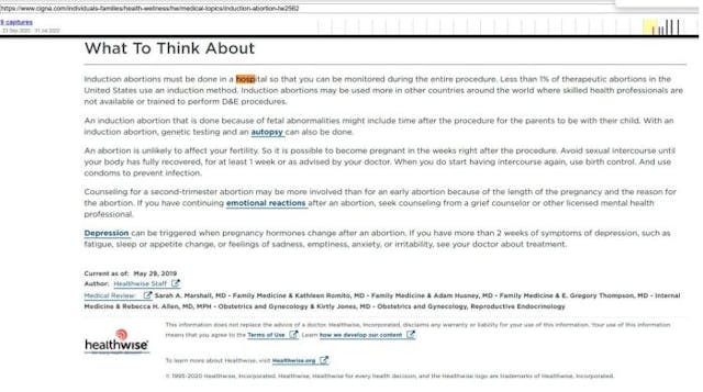 Cigna insurance third trimester abortions in hospitals