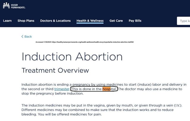 Kaiser Permanente – Induction abortions in hospitals Kaiser Permanente third trimester abortions in hospitals