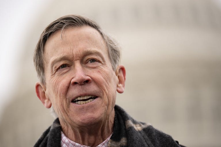 WASHINGTON, DC - JANUARY 18: Sen. John Hickenlooper (D-CO) speaks during a news conference at the U.S. Capitol January 18, 2024 in Washington, DC. The Colorado delegation called on Congress to take action to support communities in Colorado who are receiving migrants. (Photo by Drew Angerer/Getty Images) Democratic Senators Call For Community Support To Receive Migrants
