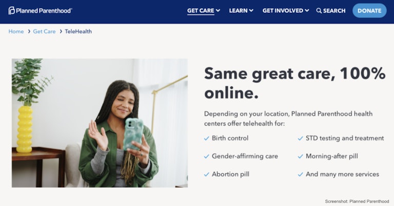 planned parenthood telehealth screenshot