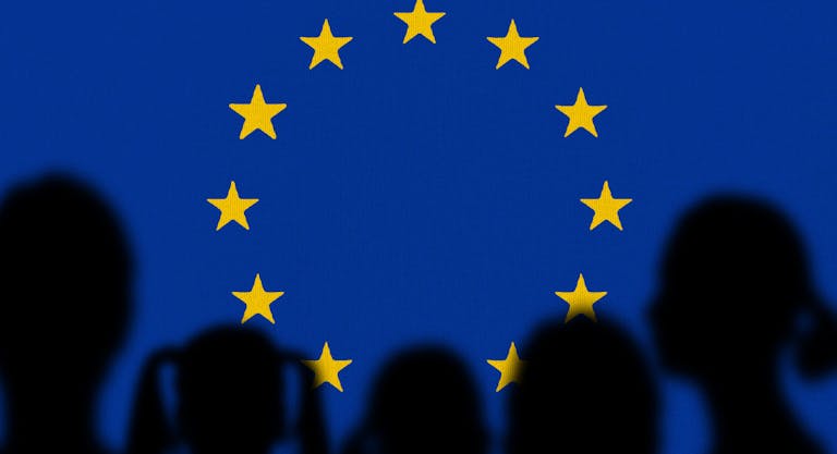 Silhouette family with European Union Flag