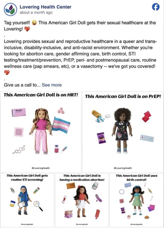 Photo: Lovering Health Center features American Girl Dolls (Facebook) Abortion business takes heat for marketing its ‘services’ using American Girl dolls image