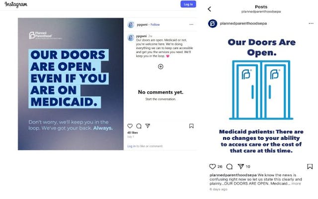 Planned Parenthood Instagram claims their doors open despite Medicaid cuts 2