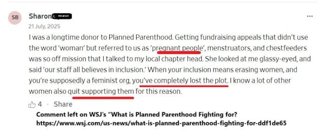 Planned Parenthood erases women uses pregnant people WSJ comment Planned Parenthood erases women uses pregnant people WSJ comment