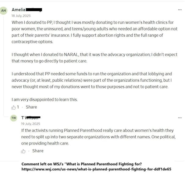 Planned Parenthood donor very disappointed with org's mission creep