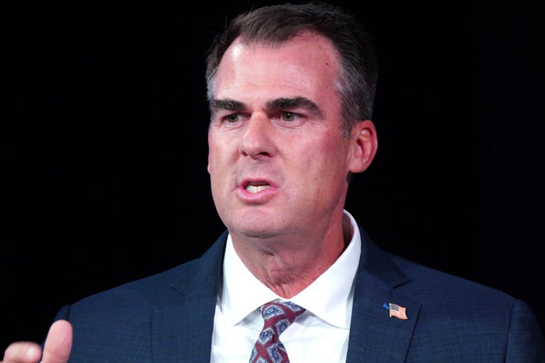 NEW YORK, NEW YORK - SEPTEMBER 18: Governor, State of Oklahoma, T.H. Kevin Stitt speaks during the 2023 Concordia Annual Summit at Sheraton New York on September 18, 2023 in New York City. (Photo by Leigh Vogel/Getty Images for Concordia Summit) 2023 Concordia Annual Summit – September 18