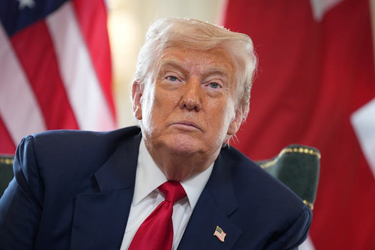 TURNBERRY, SCOTLAND - JULY 28: U.S. President Donald Trump talks to the media as he meets with British Prime Minister Keir Starmer (not pictured) at Trump Turnberry golf club on July 28, 2025 in Turnberry, Scotland. U.S. President Donald Trump is visiting his Trump Turnberry golf course, as well as Trump International Golf Links in Aberdeenshire, during a brief visit to Scotland from July 25 to 29. (Photo by Christopher Furlong/Getty Images) U.S. President Donald Trump Visits Scotland For Rounds Of Golf And Trade Talks