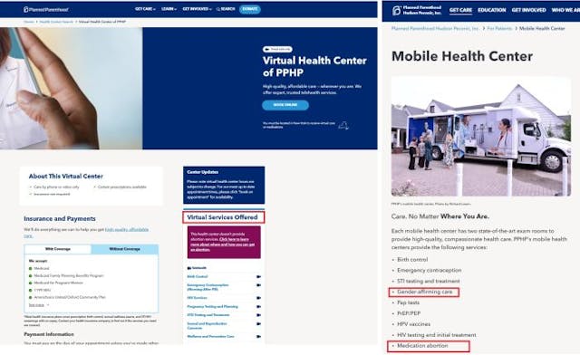 Planned Parenthood Hudson Peconic PPHP mobile health center offers abortions while virtual health center doesn't