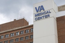 Kansas City, Missouri, Logo of the V.A. Medical Center reaching to the sky. (Photo by: Michael Siluk/UCG/Universal Images Group via Getty Images) Logo of the V.A. Medical Center reaching to the sky in Missouri