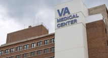 Logo of the V.A. Medical Center reaching to the sky in Missouri