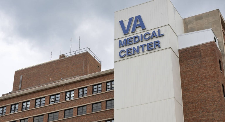 Logo of the V.A. Medical Center reaching to the sky in Missouri