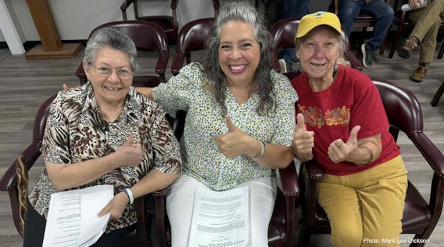 Cisco resident Ruth York, Abilene resident Tammy Fogle, and Clyde resident Linnie Branton give a victorious thumbs up after the unanimous 3-0 vote. (Photo: Mark Lee Dickson) ‘Happy tears’: Texas city of Clyde becomes 81st ‘Sanctuary City for the Unborn’ in US image