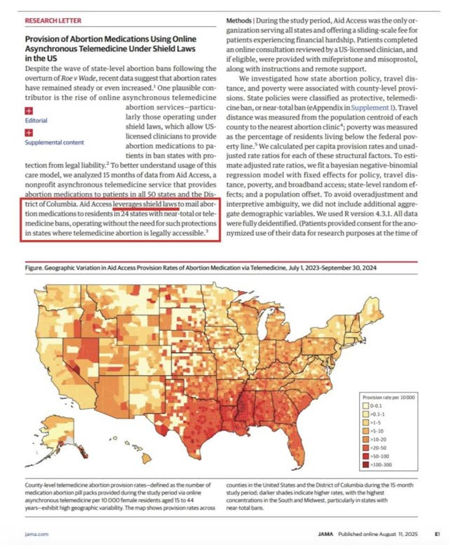 JAMA Research Letter Aid Access (1) Abortion pill dispensary ‘leverages’ pro-abortion shield laws to exploit pro-life states image