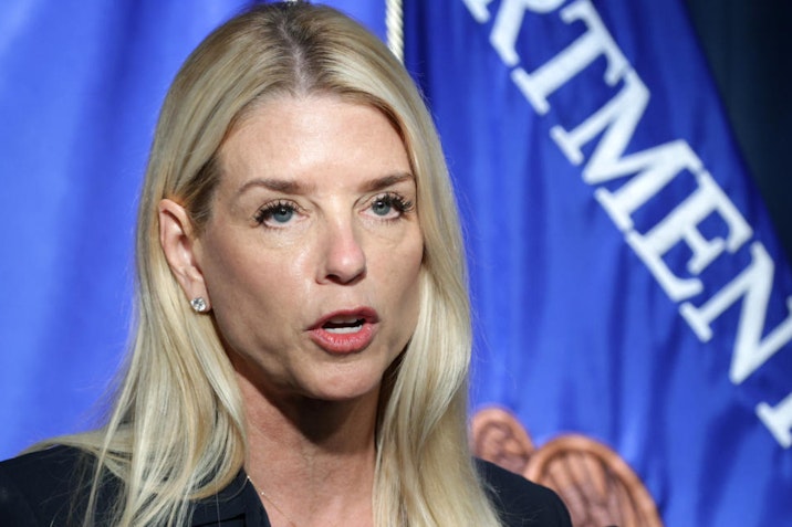 ARLINGTON, VIRGINIA - JULY 15: U.S. Attorney General Pam Bondi speaks during a news conference at the DEA headquarters on July 15, 2025 in Arlington, Virginia. The Department of Justice and the Drug Enforcement Administration held a news conference to announce that 71 kilograms of fentanyl and 20 kilograms of methamphetamine were seized in South Carolina as part of the “Operation Take Back America” initiative. (Photo by Alex Wong/Getty Images) Attorney General Pamela Bondi And DEA Acting Administrator Robert Murphy Announce Major Drug Law Enforcement Action