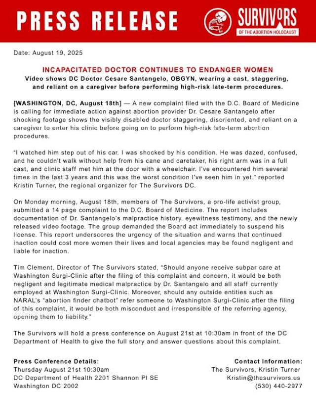 Survivors’ press release regarding formal complaints filed against Santangelo the ‘Butcher of D.C.’ Survivors' press release regarding formal complaints filed against Santangelo