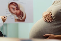 Close up of unrecognizable pregnant woman having an appointment at her gynecologists.