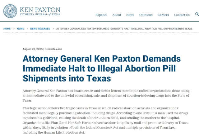 AG issues Cease-and-Desist letter on abortion pills shipped to Texas.jpg