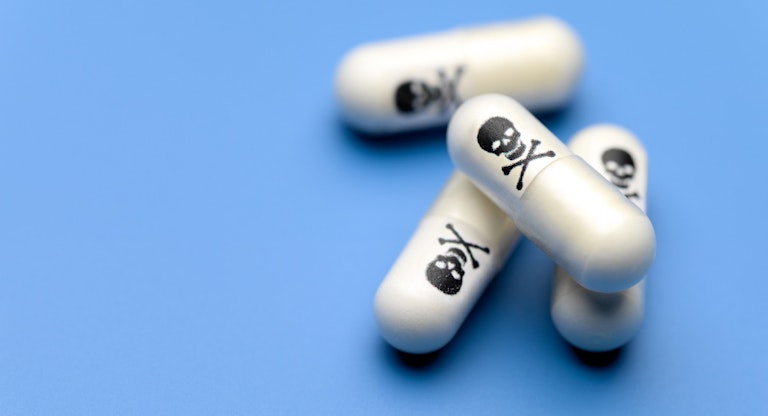 Poison pills with skull and crossbones