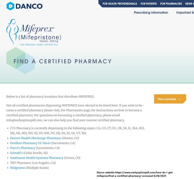Danco Pharmacies list dispensing abortion pills