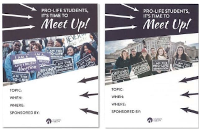Images of E.D.’s student group flyer via E.D. v. Noblesville School District. Appeals court rules against student who formed Indiana high school’s pro-life club image