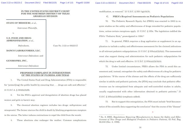 Florida and Texas move to intervene in abortion pill lawsuit Florida and Texas move to intervene in abortion pill lawsuit