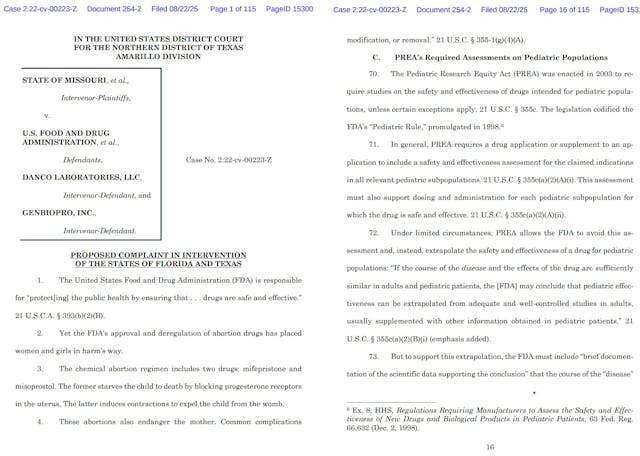 Florida and Texas move to intervene in abortion pill lawsuit