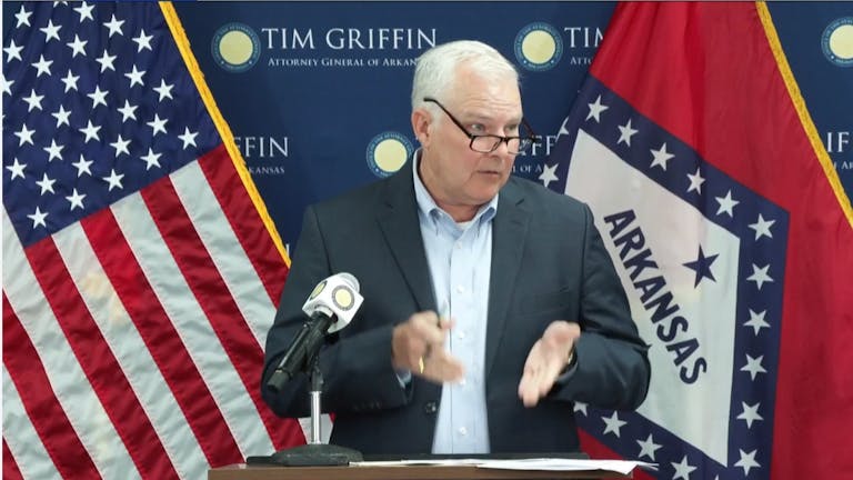 Arkansas AG Tim Griffin speaks at press conference