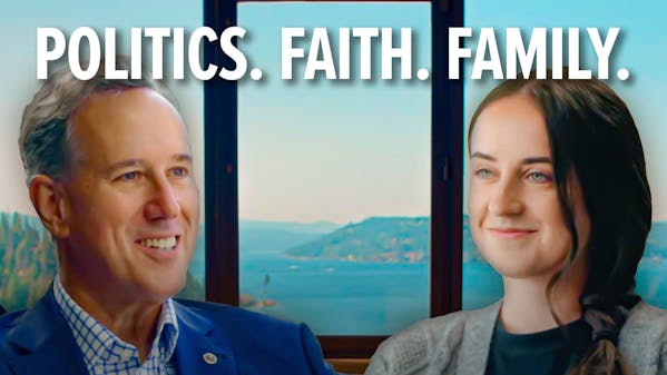 Rick Santorum and Sami Parker, caption: Politics. Faith. Family.