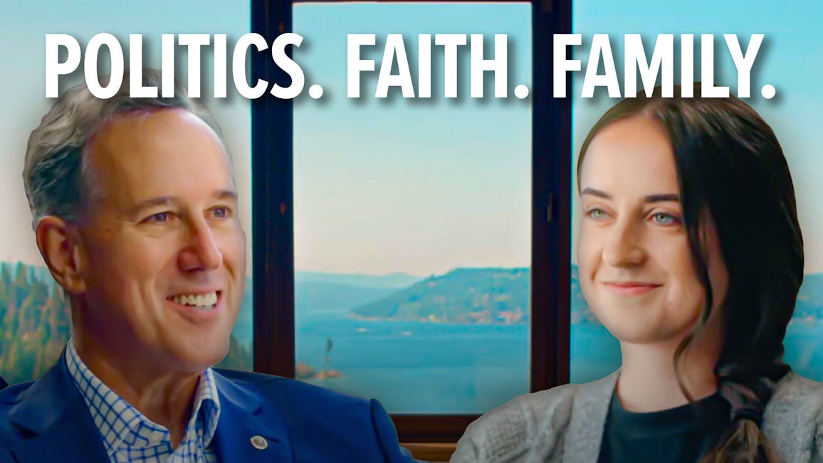 Rick Santorum and Sami Parker, caption: Politics. Faith. Family.